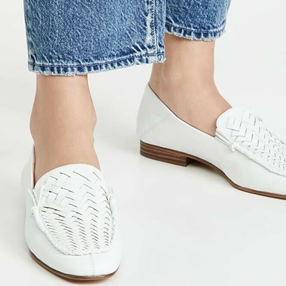 Veronica Beard White Woven Leather Loafers